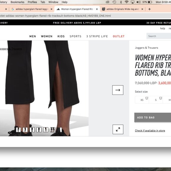 Adidas Women's Hyperglam Flared Rib Pants ~ Black ~ High Rise ~ SZ L - Picture 3 of 10